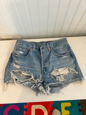 Levi's Light Blue Distressed Denim Cutoff Shorts
